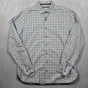 Hammer Made Shirt Mens 43/17 Blue Green Check Herringbone Long Sleeve Button Up